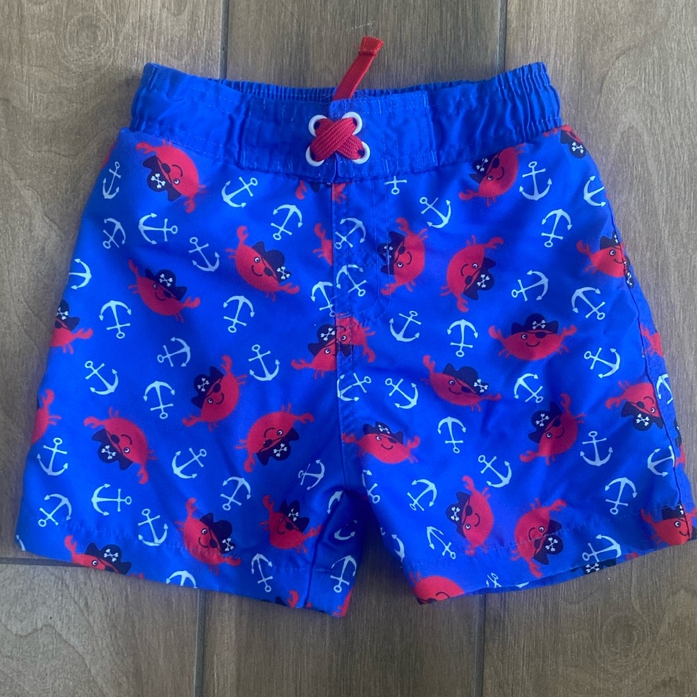 Lily & Dan crab print toddler swim trunks 3T